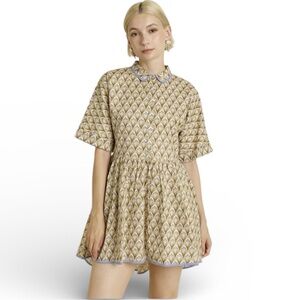 Aureum Floral Pattern Mini Dress Medium Summer Chic Contrast 100% Cotton High Lo